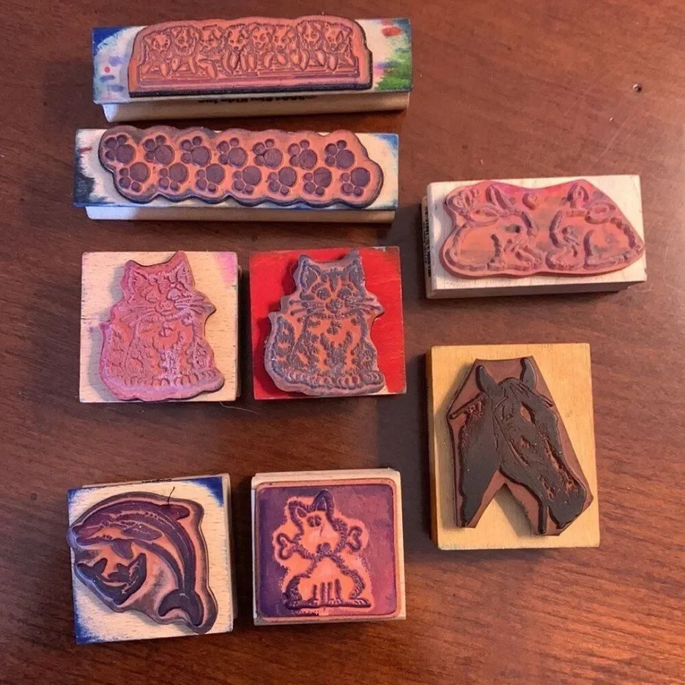 Lot of Rubber Stamp Wooden Mount Animal Collection